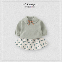 Childrens knitted sweater two-piece set ~ France A Knackfuss childrens clothing autumn girls skirt set tide