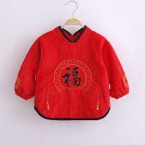 Childrens New Years greet mens and womens babies waterproof and anti-dirty Chinese style autumn and winter corduroy to eat