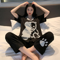 2021 summer new short-sleeved trousers cotton thin womens pajamas casual can wear home clothes two-piece set