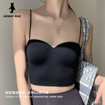 Spring and summer new black and white chest flat mouth peach suspender solid color bandeau slim-fit chest rims gather womens beautiful back
