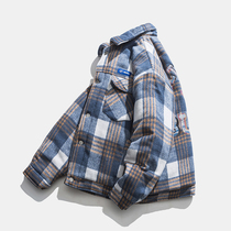 Japanese plaid padded cotton-padded men's winter couples lapel tooling cotton-padded jacket men's warm cotton-padded jacket casual coat