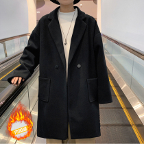 Winter lamb cashmere thickened long woolen coat mens coat couples youth loose mens windbreaker warm