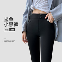 Latex shark small black pants womens autumn and winter outer wear tight-fitting magic pants large size wool plus velvet bottoming pencil pants
