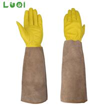 Green riding long style sheep leather gloves garden gardening beekeeping anti-stab anti-wear and shock absorbing electric welding argon arc welding