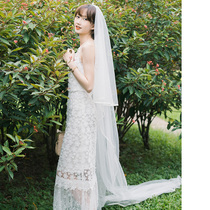Star River] Simple Korean Bride wedding dress headyarn ornaments travel photo wide edge trailing tail long plain yarn bare yarn