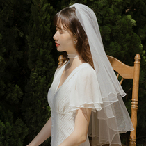 Heart] new double-layer hair fork simple Korean Bride wedding veil travel tour short plain yarn bare yarn