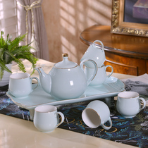 European-style new Chinese home Jingdezhen shadow celadon tea set ceramic high feet with tray teapot cup set