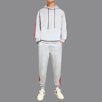 Gray hooded sweater mens spring and autumn casual sports suit tide ins2021 new loose clothes one or two pieces