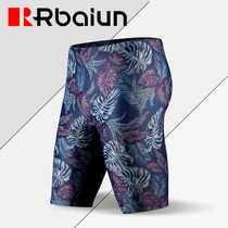 Rui Bailun swimming trunks mens five-point pants anti-embarrassment mens swimwear show gas printing professional five-point boxer swimming trunks