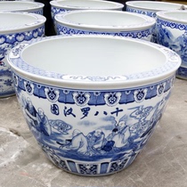 Jingdezhen ceramic large hand-painted fish tank 18 Arhan blue and flower garden Garden garden tree lotus water lily goldfish tank
