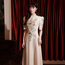 Champagne elegant retro Chinese cheongsam evening dress 2021 new autumn banquet temperament chorus performance