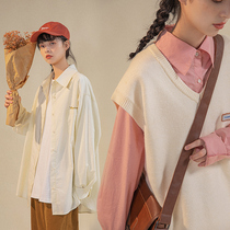 UBUIE dried fish pink shirt female Spring and Autumn wear long-sleeved Japanese shirt design sense niche inner top