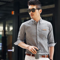 South Korea 2021 New temperament gray middle sleeve seven-point sleeve business gentleman slim trendy mens shirt