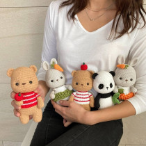 Crochet illustration (Apple bear carrot Bunny and baby panda) wool hand-woven Doll Tutorial