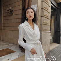 Small fragrant style dress 2021 autumn French retro suit collar waist slim niche temperament Mori skirt women
