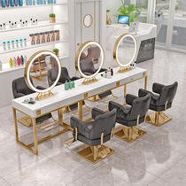 Net celebrity hair salon barber shop double-sided mirror table with lamp Hair salon special marble dressing table integrated hair cutting mirror