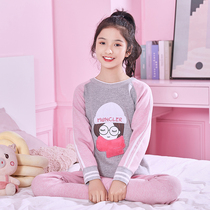 Female big boy thermal underwear set plus velvet padded cotton junior high school students young girls autumn clothes 12-13 years old