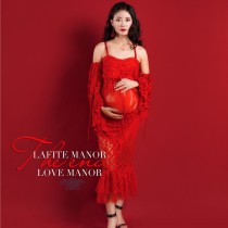 2021 New pregnant woman Photo costume sexy lace dress red photo studio pregnancy belly photo mummy photo uniform