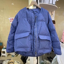 European goods round collar white duck down jacket female 2021 Winter new Korean version short small man baseball jacket bread suit