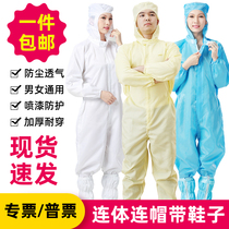 Anti-static dust-free clothing One-piece with a cap Full body purification protection dust-proof clothing white blue pink workshop overalls