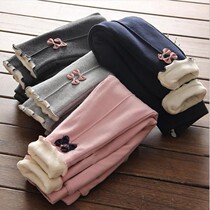 Spring and Autumn plus velvet girls bow high waist autumn and winter children warm pants