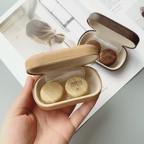 Wood grain leather simple contact lens box ins contact lens box Leak-proof contact lens tweezers clip personality storage box