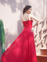 Binfu belly dance practice suit summer new elastic suspenders red mesh dance suit long skirt oriental dance
