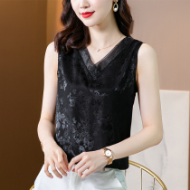 Middle-aged mother summer sleeveless vest base shirt fragrant cloud yarn 2021 new interior wear acetic acid silk coat