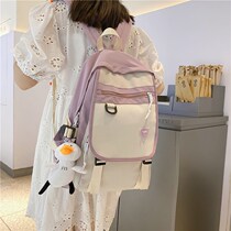 2021 new solid color backpack womens large capacity backpack color pattern junior high school students Net red schoolbag women