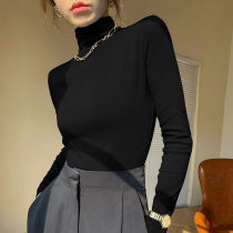 Cotton semi-high collar black base shirt female autumn winter foreign air Interior long sleeve T-shirt Slim fit Joker autumn coat tide