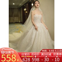 Tail chest master wedding dress 2021 new bride little girl French light court summer big tailed female starry sky