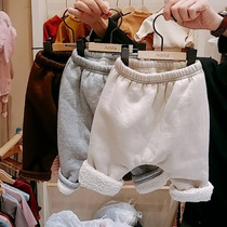 2021 New Korean winter baby plus velvet padded pants men and women baby wild warm Harlan pants