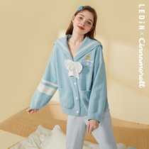 Lemachi Three Literns joint spring pyjamas female big ear dog cute teenage girl Spring and autumn knitted sweatshirt can be worn outside the home clothes