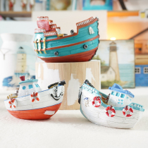 Pirate Ship Model Resin Small Boat Swing Piece Marine Themed Decoration Cartoon Mediterranean Craft Boat Scenic Boat Model