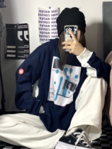 LIFE CAVEMPT TIDE STEAM C E Abstract Graffiti printed loose sleeve Head collared long sleeves Cardiovert Tide