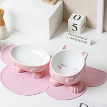 Cat bowl ceramic high foot protection cervical spine anti-knock water bowl double bowl pet supplies dog cat food bowl