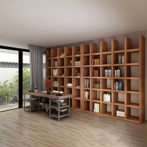 Old Elm Wood Bookshelves Customised Whole Wall Full Wall Floor Full Solid Wood Bookcase Living-room Simple Assembled Retro Lattice Shelf