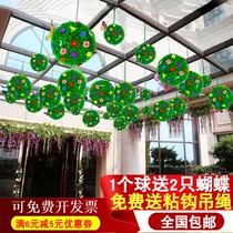Shopping mall atrium hanging corridor hanging decoration simulation grass ball ceiling 4s shop exhibition hall window decoration Flower Ball