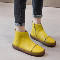 2021 autumn and winter cowhide small booties new casual womens boots flat short tube leather high-top Martin boots womens shoes