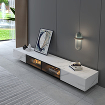 Italian minimalist imported rock board TV cabinet tea table combination LED tempered glass high grade living room Film and Television floor cabinet