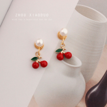 Buy two send a large red cherry earrings pearl No earbuds No Pain Mosquito Coil Pan Ear Clip Cute Creativity 100 hitch