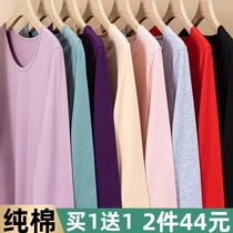 Pure cotton autumn clothes woman slim fit inside wearing undershirt thermal underwear full cotton sweatshirt single piece long sleeve blouse autumn and winter