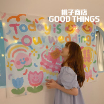 Peach shop GOOD THINGS original cartoon wedding arrangement wedding room cute hand-painted background hanging cloth