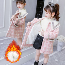Next win Girls woolen coat autumn and winter New Foreign style Korean version of long plaid warm woolen coat tide