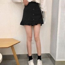 Skirt female student Korean autumn casual chic style high waist all-match thin fungus edge A-line skirt skirt tide
