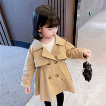 Girl autumn windbreaker coat spring and autumn clothing 2021 New Korean version of medium and long small children Baby foreign style autumn clothing