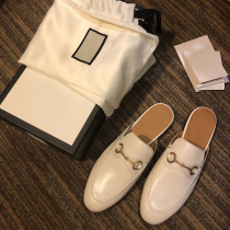 The old seven 2022 new horse title buttoned Baotou Half slipper female summer genuine leather Mueller shoes outwear lazy people Lefoe shoes
