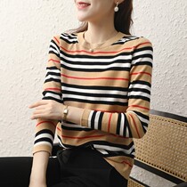 2021 autumn and winter New round neck sweater womens loose pullover with knitted sweater cotton thread base shirt stripes