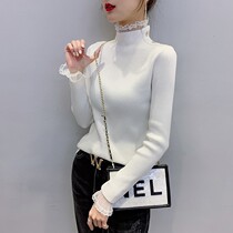 Lace splicing semi-high collar base shirt Women in autumn and winter slim sweater 2021 spring new foreign style sweater