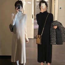 With a coat inside a sweater womens autumn and winter wear a long foreign-made and over-the-knee knitted dress